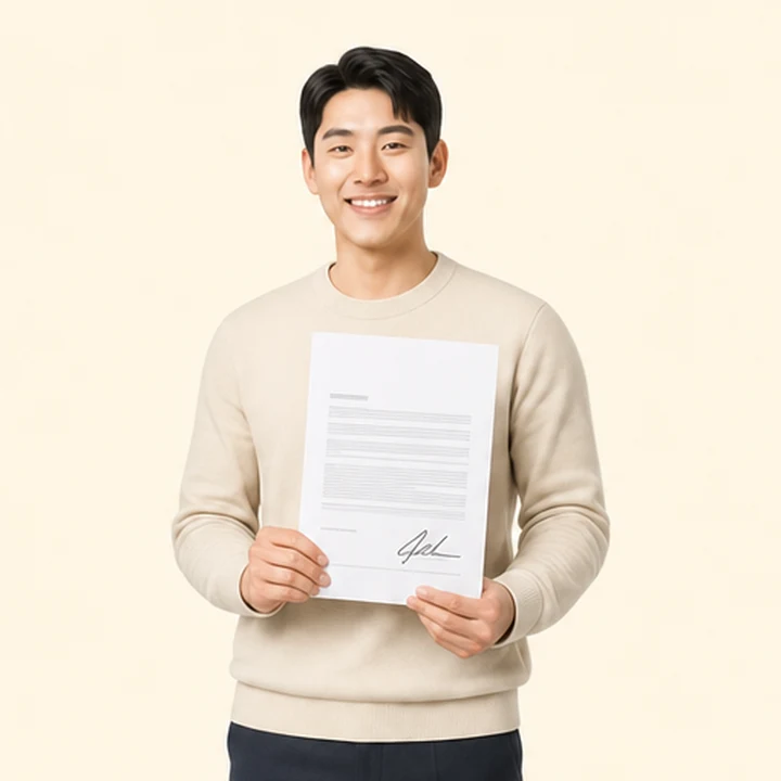 스포티지 신차 장기렌트카 서면 견적서를 들고 있는 고객